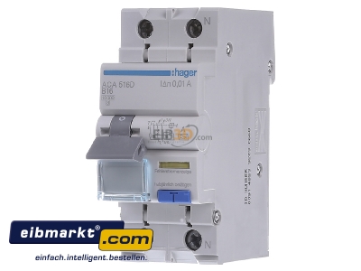Front view Hager ACA516D Earth leakage circuit breaker B16/0,01A - 
