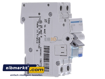 Ansicht links Hager ADA513D FI/LS-Schalter 1P+N 10kA B-13A 30mA 