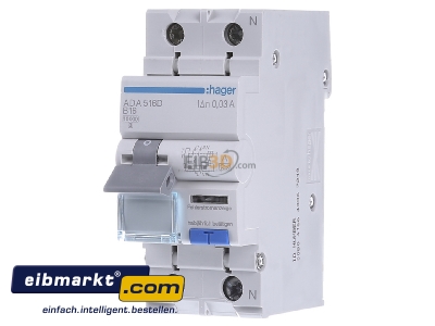 Front view Hager ADA516D Earth leakage circuit breaker B16/0,03A 

