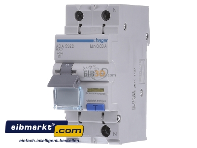 Front view Hager ADA532D Earth leakage circuit breaker B32/0,03A - 
