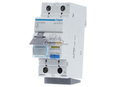 Front view Hager ADA566D Earth leakage circuit breaker C16/0,03A 
