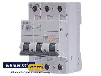 Frontansicht Siemens Indus.Sector 5SL63206 LS-Schalter B20A, 3pol 5SL6320-6