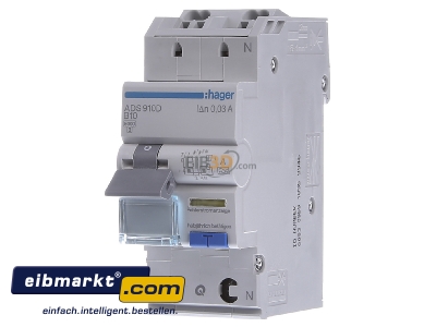 Front view Hager ADS910D Earth leakage circuit breaker B10/0,03A 
