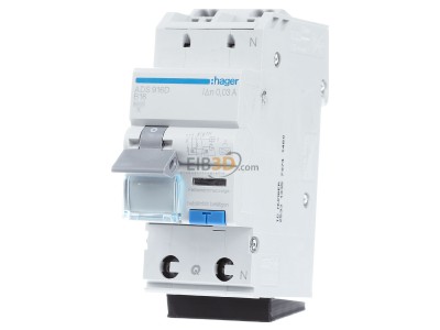 Front view Hager ADS916D Residual current circuit breaker with line protection, 1P + N, B-16A, 30mA, 
