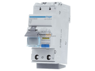 Front view Hager ADS960D Earth leakage circuit breaker C10/0,03A 
