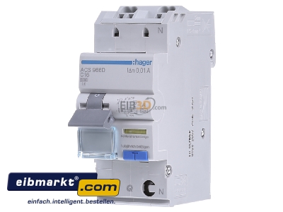 Frontansicht Hager ACS966D FI/LS-Schalter 1P+N 6kA C-16A 10mA 