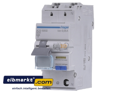 Front view Hager ADS920D Earth leakage circuit breaker B20/0,03A - 
