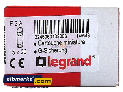 Back view Legrand (BT) 10220 Miniature fuse fast 2A 5x20 mm
