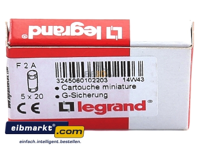 Top rear view Legrand (BT) 10220 Miniature fuse fast 2A 5x20 mm
