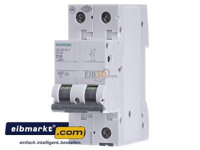 Frontansicht Siemens Indus.Sector 5SL6510-7 Leitungsschutzschalter 230V 6kA 1+N C 10A 