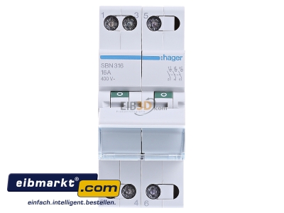 Front view Hager SBN316 Switch for distribution board 16A 
