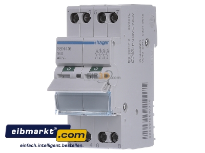 Front view Hager SBN416 Switch for distribution board 16A
