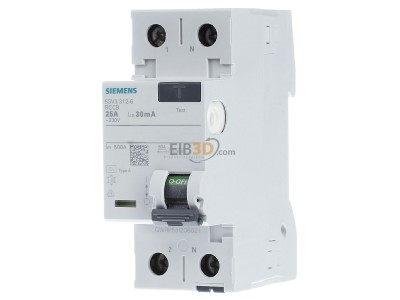 Front view Siemens 5SV3312-6 Residual current breaker 2-p 25/0,03A 
