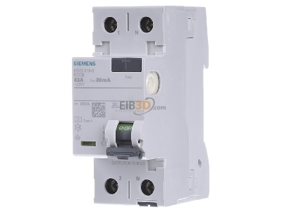 Front view Siemens 5SV3316-6 Residual current breaker 2-p 63/0,03A 
