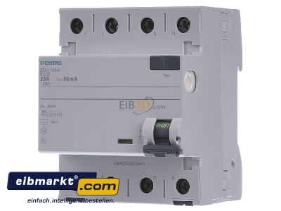 Front view Siemens Indus.Sector 5SV3342-6 Residual current breaker 4-p 25/0,03A
