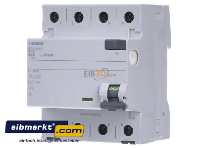 Front view Siemens Indus.Sector 5SV3344-6 Residual current breaker 4-p 40/0,03A - 
