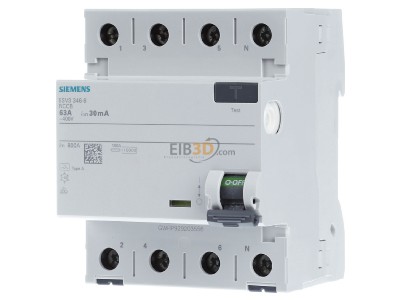 Front view Siemens 5SV3346-6 Residual current breaker 4-p 63/0,03A 
