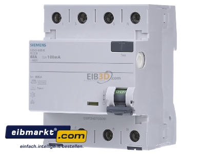 Front view Siemens Indus.Sector 5SV3446-6 Residual current breaker 4-p 63/0,1A - 

