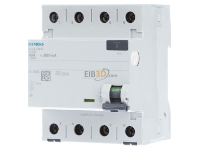 Front view Siemens 5SV3746-6 Residual current breaker 4-p 63/0,5A 
