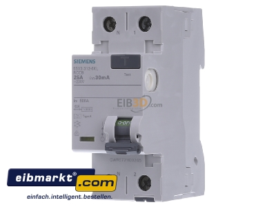 Front view Siemens Indus.Sector 5SV3312-6KL Residual current breaker 2-p 25/0,03A
