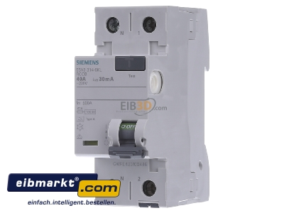 Front view Siemens Indus.Sector 5SV3314-6KL Residual current breaker 2-p 40/0,03A
