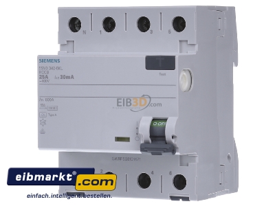 Front view Siemens Indus.Sector 5SV3342-6KL Residual current breaker 4-p 25/0,03A - 
