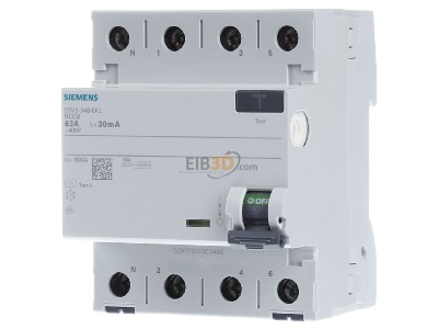 Front view Siemens 5SV3346-6KL Residual current breaker 4-p 63/0,03A 
