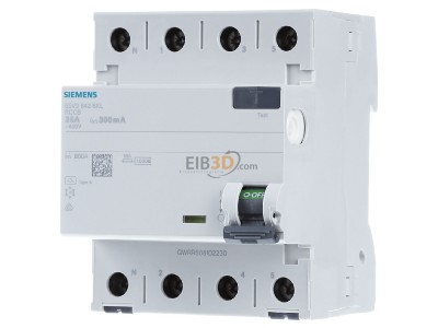 Frontansicht Siemens 5SV3642-6KL FI-Schutzschalter 25A 3+N-pol. 300mA 