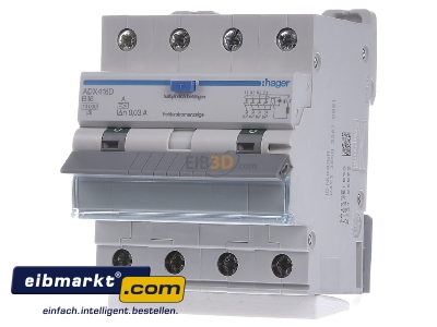 Front view Hager ADX416D Earth leakage circuit breaker B16/0,03A
