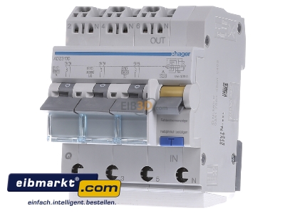 Front view Hager ADZ310D Earth leakage circuit breaker B6/0,03A
