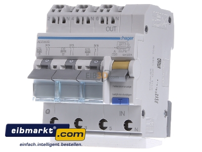 Front view Hager ADZ363D Earth leakage circuit breaker C13/0,03A
