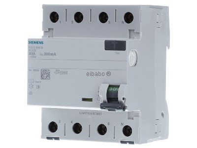 Front view Siemens 5SV3646-8 Residual current breaker 4-p 63/0,3A 
