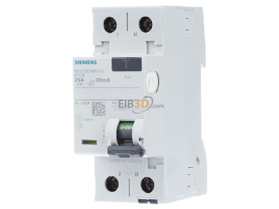 Frontansicht Siemens 5SV3312-6KK13 FI-Schutzschalter 2-p. Typ A 25A/30mA 