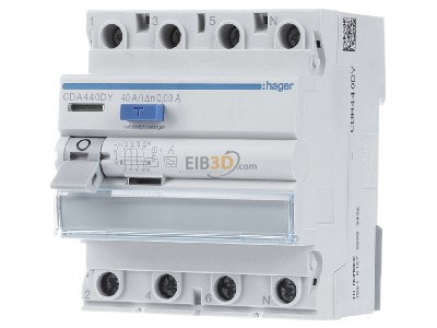 Front view Hager CDA440DY Residual current breaker 
