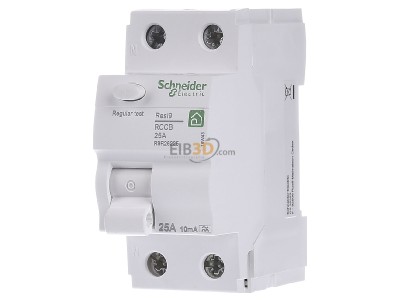Frontansicht Schneider Electric R9R26225 Fehlerstrom-Schutzschalter 1P+N,25A,10mA 