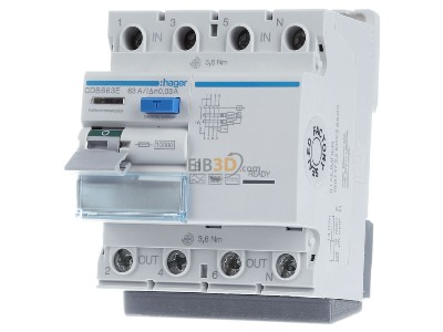 Front view Hager CDB663E Residual current breaker 4-p 
