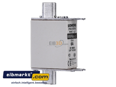 Ansicht links Siemens Indus.Sector 3NA3801-6 NH-Sicherungseinsatz Gr.000,6A, 690V 