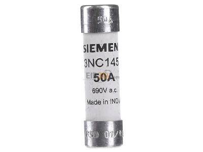 Front view Siemens 3NC1450 Cylindrical fuse 14x51 mm 50A 
