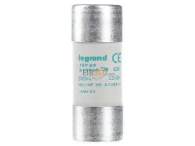 Front view Legrand Bticino 15063 Cylindrical fuse 22x58 mm 63A 
