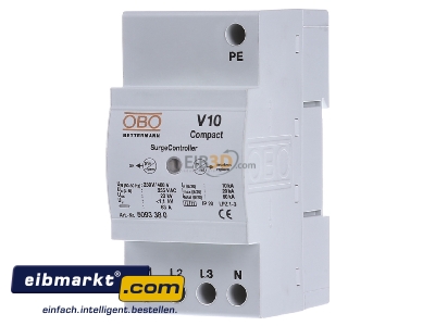Front view OBO Bettermann V10 COMPACT 255 Surge protection for power supply 
