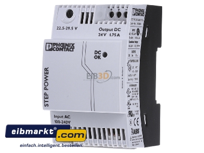 Front view Phoenix Contact STEP-PS/1AC/24DC1.75 DC-power supply 100...240V/24V 42W - 
