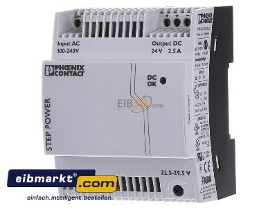 Front view Phoenix Contact STEP-PS/1AC/24DC/2.5 DC-power supply 100...240V/24V 60W - 

