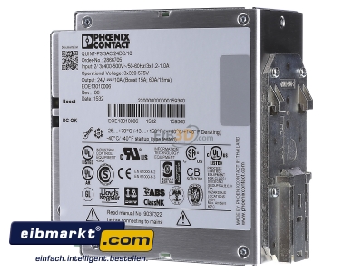 View on the right Phoenix Contact QUINT-PS/3AC/24DC/10 DC-power supply 400...500V/24V 240W 

