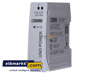 Front view Phoenix Contact UNO-PS/1AC/24DC/ 30W DC-power supply 85...264V/24V 30W - 
