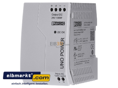 Front view Phoenix Contact UNO-PS/1AC/24DC/100W DC-power supply 85...264V/24V 100W - 

