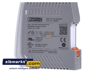View on the right Phoenix Contact UNO-PS/1AC/12DC/ 30W DC-power supply 85...264V/12V 30W - 
