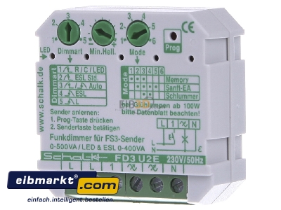 Front view Schalk FD3 U2E Dimmer flush mounted 500VA
