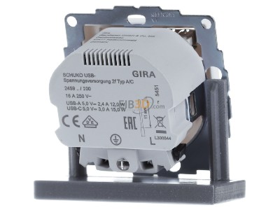 Ansicht hinten Gira 245927 USB-Spannungsversorgung 1xTypA, 1xTypC DC5V 