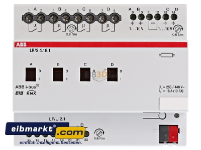 Frontansicht ABB Stotz S&J LR/S 4.16.1 Lichtregler/Schaltdimmakt. 4-fach, 1-10V, REG 