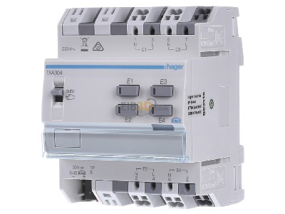 Front view Hager TXA304 EIB, KNX binary input 4-fold, 230V AC, 
